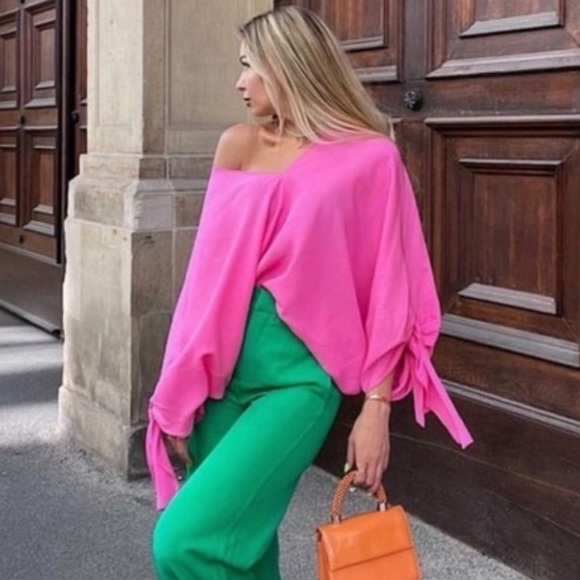 ZARA - 2pc Flowy Pants + Fluid Tied Blouse Coord Set BNWT - Picture 2 of 6